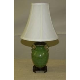 Table lamp apple green ceramic finish linen shade cream