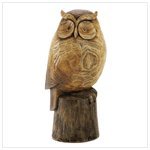 Rustic Faux Wood Finish Wise Owl Bird Statue 
