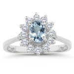 0.72 Cts Diamond & 4.50 Cts Aquamarine Ring in 14K White Gold