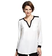 M&S Collection Open Neck Collar Tipped Blouse