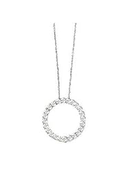 14k White Gold Link Chain with Diamond Circle Pendant Necklace- 18 IN (2.00ctw)