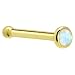 Solid 14KT Yellow Gold 2mm Synthetic Opal Nose Bone - 18 Gauge
