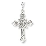 Sterling Silver Diamond-Cut Crucifix Pendant with 20 Inch Sterling Silver Chain