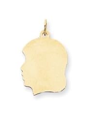 14k Plain Medium .018 Gauge Facing Left Engravable Girl Head Charm