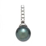 14k White Gold, Diamond & Tahitian Black Pearl Pendant (0.13ctw)