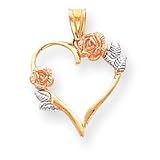 14k Heart with Flowers Charm - Measures 23.5mm