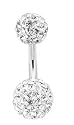 TITANIUM / White Crystal Belly Bar, with 1 x 6mm and 1 x 8mm Crystal Set Bead