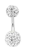 TITANIUM / White Crystal Belly Bar, with 1 x 6mm and 1 x 8mm Crystal Set Bead