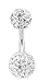 TITANIUM / White Crystal Belly Bar, with 1 x 6mm and 1 x 8mm Crystal Set Bead