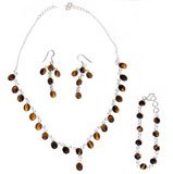 Necklace Earring and Bracelet Sets Sterling Silver and Tiger'seye Gemstones Handmade Indian Jewelry (ngnklcs328)
