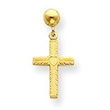 14k Post Cross w/Heart Center Earrings
