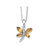 14K White Gold 6X3,5X2.5/.02 Ct Tw Citrine And Diamond Necklace