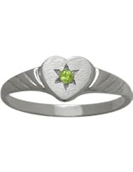 10 Karat White Gold Genuine Peridot Heart Solitaire Baby Ring