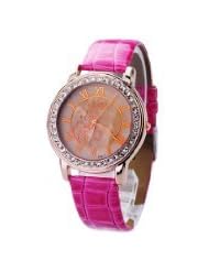 CaiQi Round Dial Wristwatch with Quartz Movement/Rhinestone Decoration/PU Leather Band for Woman - Pink Band -...