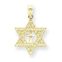14k Diamond-Cut Star Of David With Cross Pendant - Measures 16x16mm