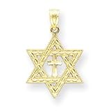 14k Diamond-Cut Star Of David With Cross Pendant
