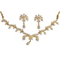 Gift for Girl - Cubic Zirconia Earring and Necklace Sets with White Freshwater Pearls Handmade Costume Jewelry(kns1426)