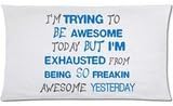 Custom Quotes Theme Quotes About Life I'M Trying To Be Awesome Today But I'M Exhausted From Being So Freakin Awesome Yesterday Rectangle Decorative Pillow Cases Pillow Cover Standard Size 20x36 (two side)