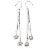 Double Strand Drop Earrings with Pave Crystal Ball Ends on French Wire
