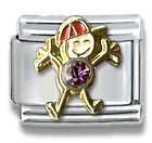 Clearly Charming February Amethyst Czech Crystal & Gold Little Boy Birthstone Italian Charm Bracelet Link