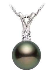 PremiumPearl 8.5-9mmDark BlackFreshwater Pearl Pendant AAA Quality14k White Gold