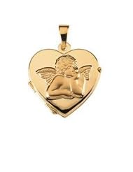 14K Yellow Gold 17.50X18.50 Mm Heart Shaped Locket With Angel