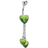 GROOVY Deep Green ENAMEL HEART Dangle Belly Ring