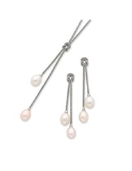 Sterling Silver Freshwater Cultured Pearl Knot 18 in. Necklace & Post Earring Set