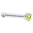 Solid 14KT White Gold 1.5mm Genuine Peridot Nose Bone - 20 Gauge