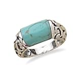 Rounded Turquoise Inlay Sterling Silver Filigree Band Ring