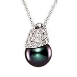 18k Diamond Tahitian Cultured Pearl Pendant with Chain