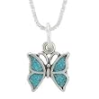 Tiny Turquoise Butterfly Pendant on 16" Sterling Silver Box Chain, #7841
