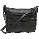 Black Leather Patchwork Handbag w/Cell Pocket