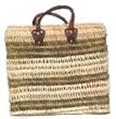 Hand Woven Large Striped Moroccan Straw Shopping Bag w/ Brown Leather Handles 19"Lx8.5"Wx16.5"H