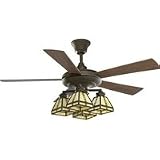 Arts & Crafts Ceiling Fan - Weathered Bronze with reversible Honey Oak/Walnut blades.