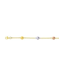 14K Yellow Gold 7 Inch Tri-Color Textured Tube Pebble Bracelet with Pear Shape Clasp
