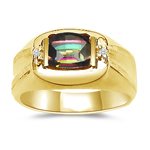Diamond & Mystic Fire Topaz Mens Ring in 14K Yellow Gold