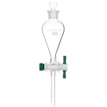 Chemglass CG-1742-01 Glass Squibb Style Separatory Funnel, with 2mm PTFE Stopcock, 30mL Capacity