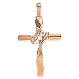 14K Rose Gold Diamond Cross Pendant