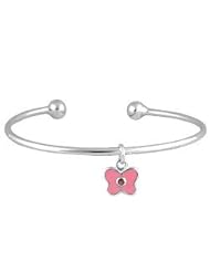 Kids Silver July Birthstone Butterfly Charm Torque Bangle For Girls