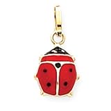 Pendant - 14k Gold Black and Red Ladybug Enameled Necklace Pendant