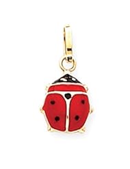 Pendant - 14k Gold Black and Red Ladybug Enameled Necklace Pendant