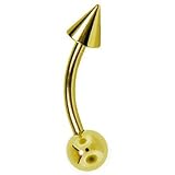 14 Gauge 3/4 - Solid 14kt Yellow Gold SPIKE & BALL Curved / Bent Barbell
