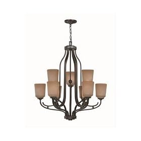 Lite Source LS-19749 Rupert 9-Lite Chandelier, Aged Copper with Light Amber Glass Shade