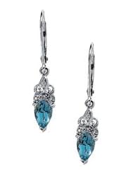 Ann Harrington Jewelry 14k White Gold .04 Ct Tw Diamond And 8x5 mm Pear Shape Genuine Aquamarine Vintage Style Earrings