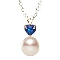 14k Cultured Pearl and Synthetic Sapphire Pendant with Chain