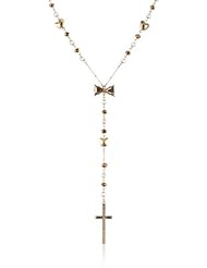 Betsey Johnson "Iconic Summer Metallics" Cross Rosary Y-Shaped Necklace, 28"