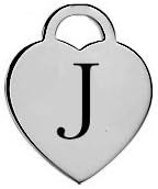 Letter J Silver Heart Charm Laser Engraved Pendant for Bracelet, Necklace &amp; DIY Jewelry (SIZE= 0.5" Tall, 0.5" Wide)
