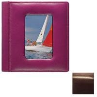 Raika #169 Handcrafted Top Grain Leather, 4-in x 6-in 2-up Post Bound Photo Album, with Front Cover Window, Glazed Wather Buffalo, Color: Royel Wine