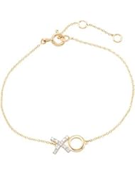 14K Yellow Gold .04 Ct Tw/ 07.00 Inch Diamond Bracelet With Rhodium Plating